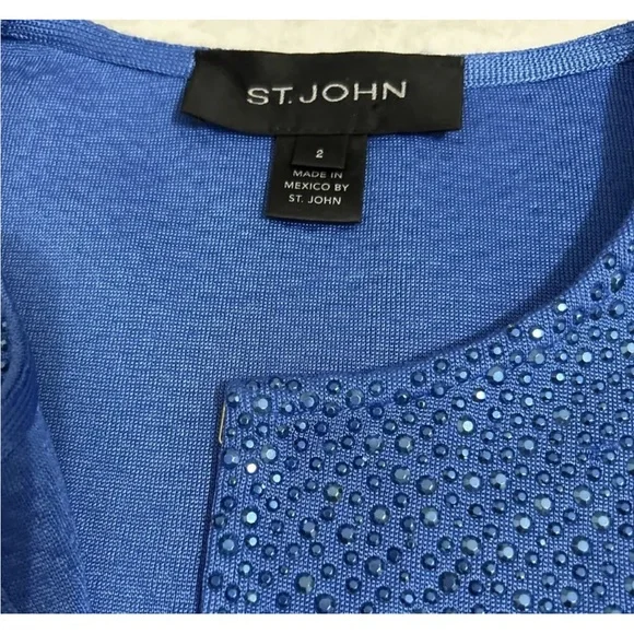 St John Liquid Milano Stud Knit Evening Crop Jacket Royal Blue Rhinestone Size 2 - Picture 9 of 9